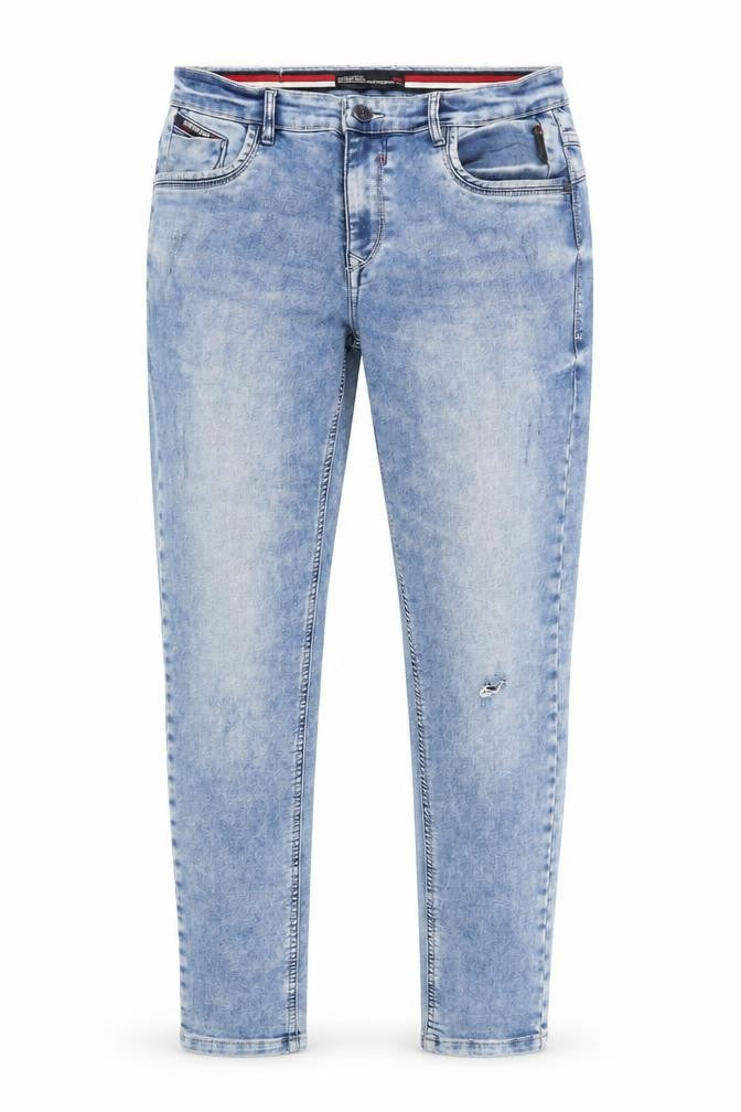 Front view of Nostrum Men's Light Blue Slim Fit Tapered Jeans 33