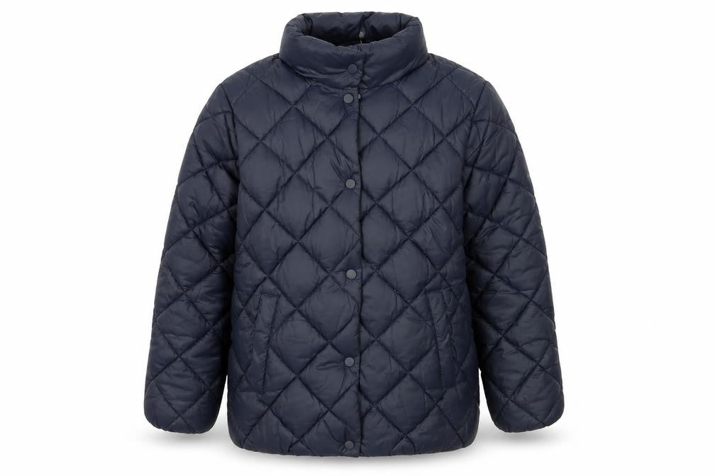 Front view of Mango boys’ blue quilted jacket 13-14 years lined mid-length