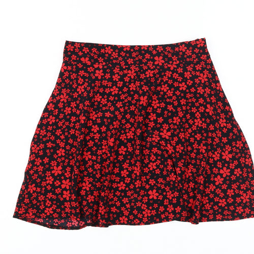 New Look Girls Black & Red Floral Skater Skirt 11 Years