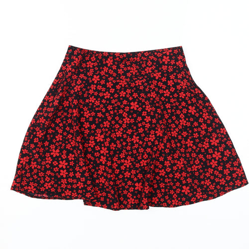 New Look Girls Black & Red Floral Skater Skirt 11 Years