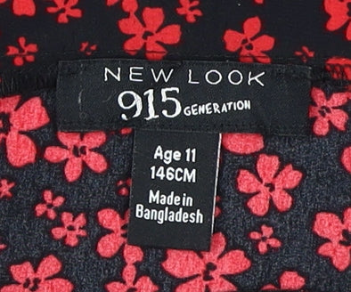 New Look Girls Black & Red Floral Skater Skirt 11 Years