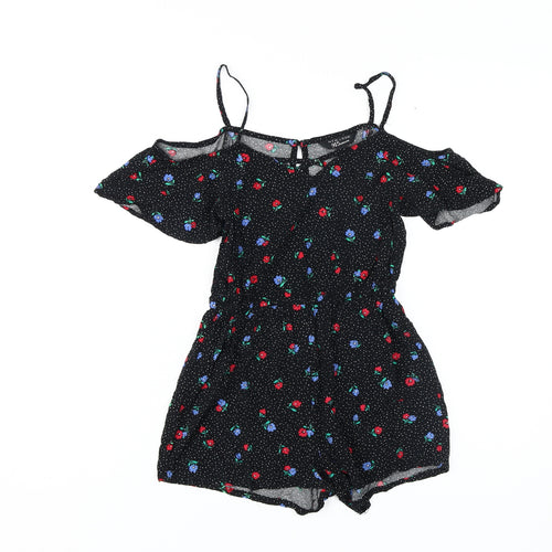 New Look Girls Black Floral Playsuit, Size 146
