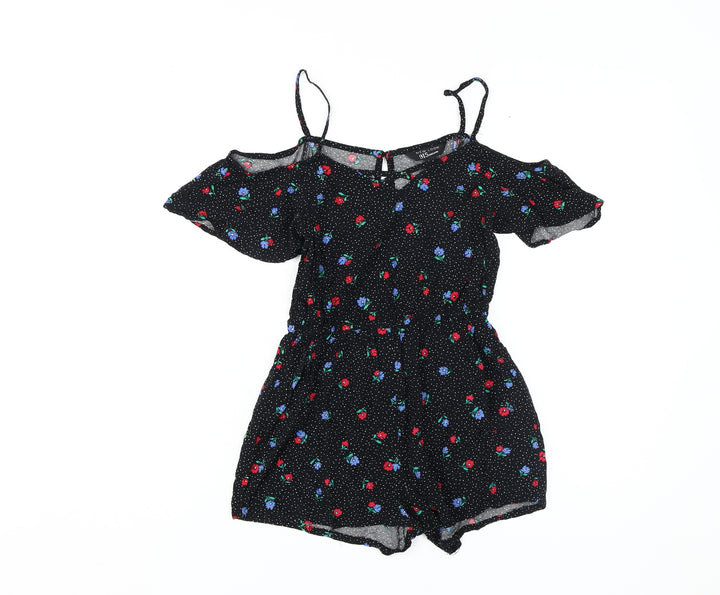 New Look Girls Black Floral Playsuit, Size 146