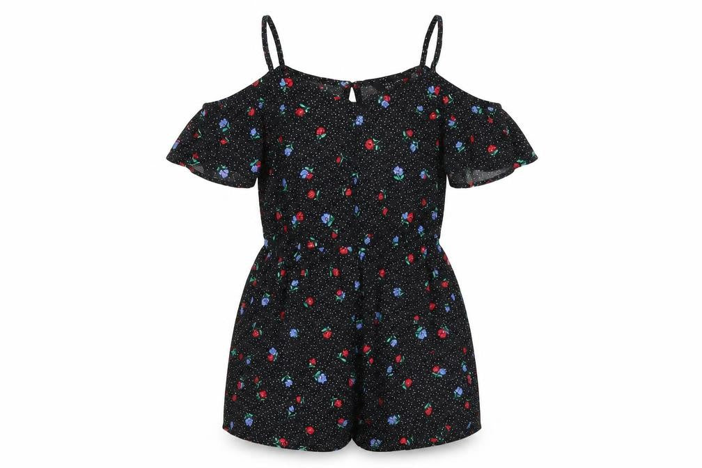 New Look Girls Black Floral Playsuit, Size 146