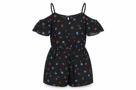 New Look Girls Black Floral Playsuit, Size 146