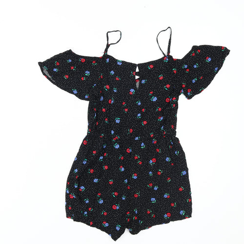 New Look Girls Black Floral Playsuit, Size 146