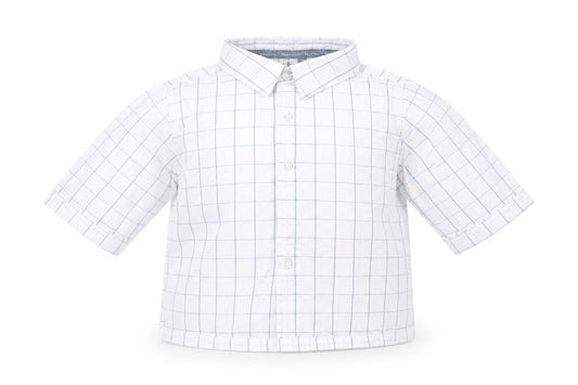 Front view of Jasper Conran boys’ white check button-up shirt 6-9 months