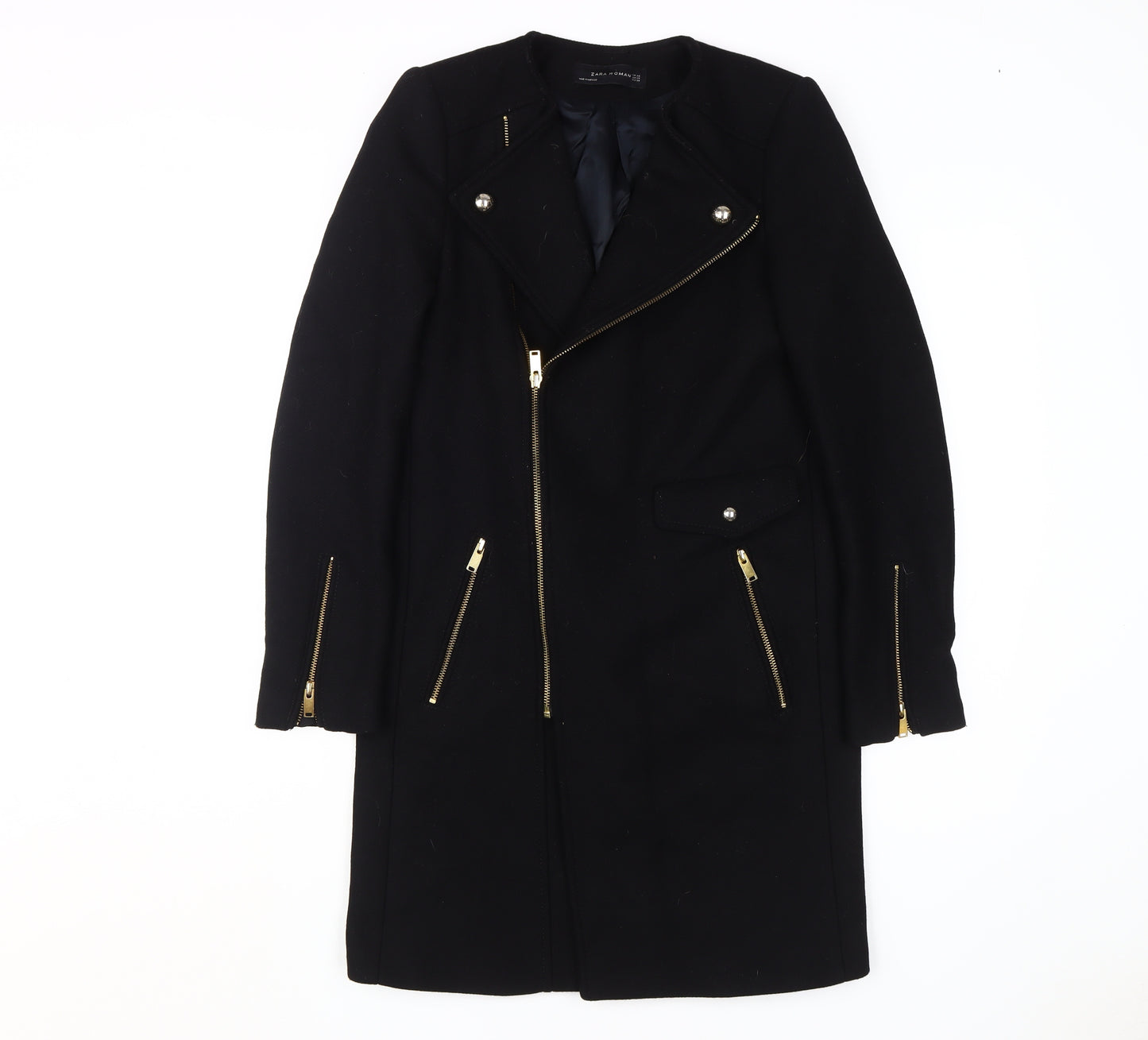 Zara Woman Black Motorcycle Coat XS Slim Fit