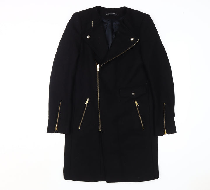 Zara Woman Black Motorcycle Coat XS Slim Fit