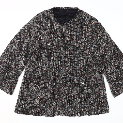 Zara Woman Black Mid-Length Jacket, Size M, Acrylic Wool Blend