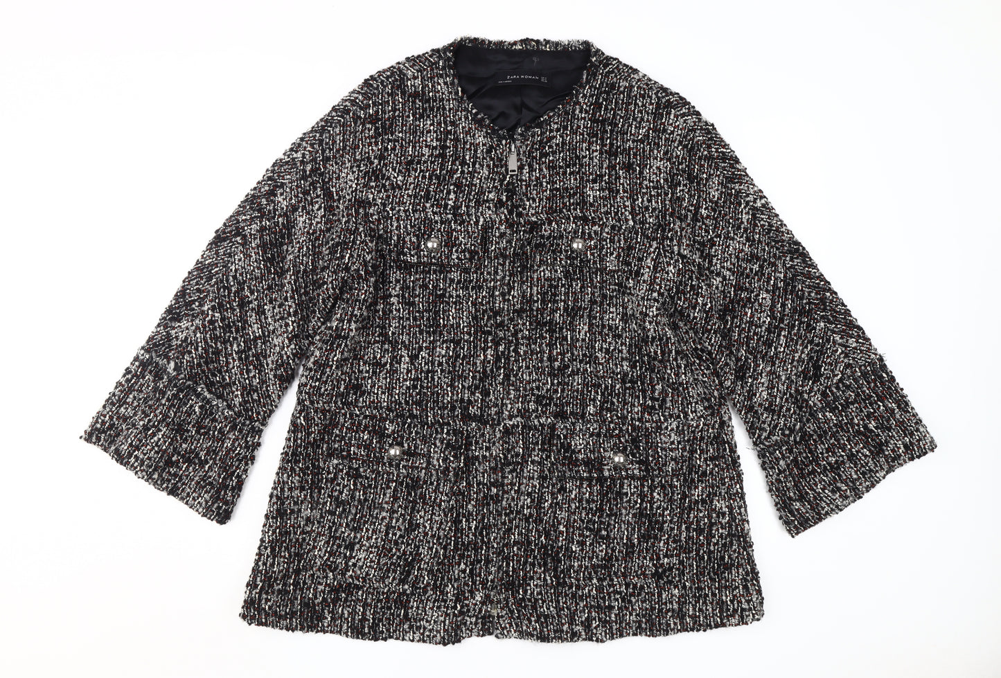 Zara Woman Black Mid-Length Jacket, Size M, Acrylic Wool Blend