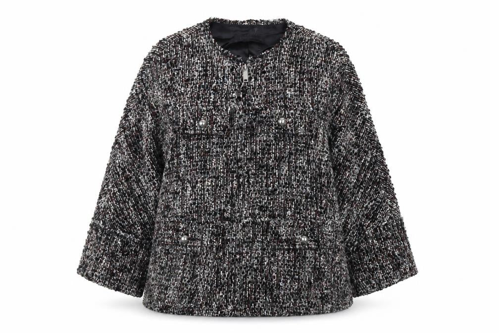 Front view of Zara Woman Black Mid-Length Jacket, size M, Acrylic Wool Blend