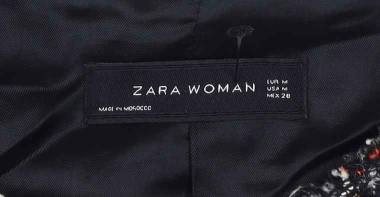 Zara Woman Black Mid-Length Jacket, Size M, Acrylic Wool Blend