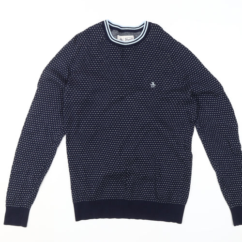Penguin Men's Blue Crew Neck Pullover Jumper, Size M