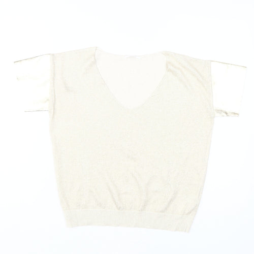 Chattawak Women Beige Linen Blend V-Neck Blouse