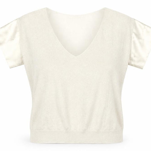 Chattawak Women Beige Linen Blend V-Neck Blouse
