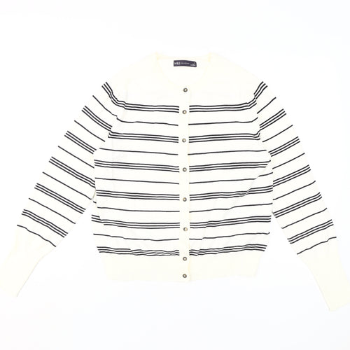 Marks and Spencer Women's Ivory Striped Cardigan, Size 12