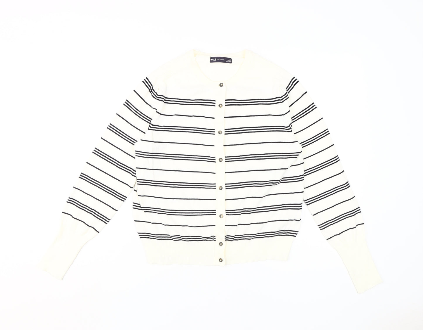 Marks and Spencer Women's Ivory Striped Cardigan, Size 12