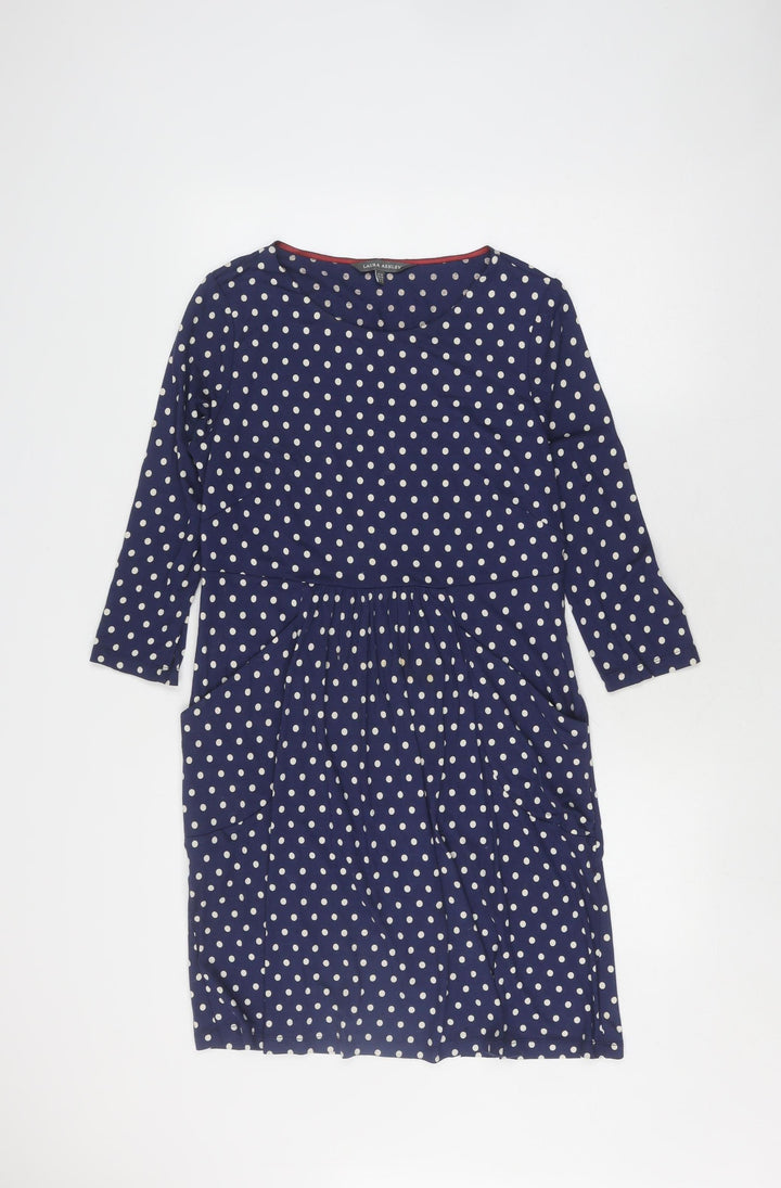 Laura Ashley Women's Blue Polka Dot A-Line Dress Size 12