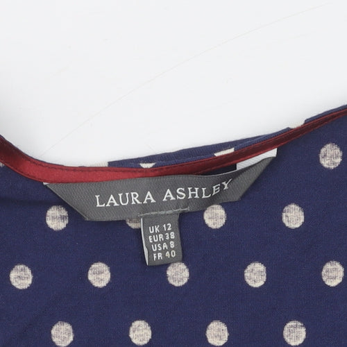 Laura Ashley Women's Blue Polka Dot A-Line Dress Size 12