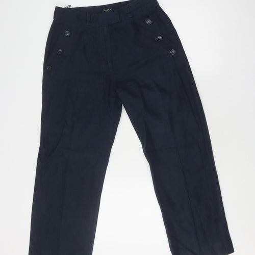 Jaeger Women's Blue Linen Trousers, Size 10, Button Accents