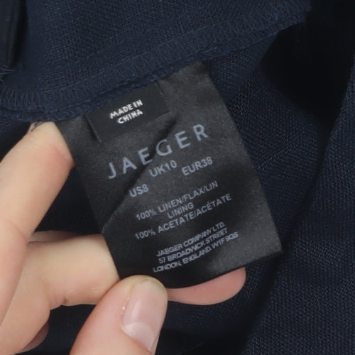 Jaeger Women's Blue Linen Trousers, Size 10, Button Accents