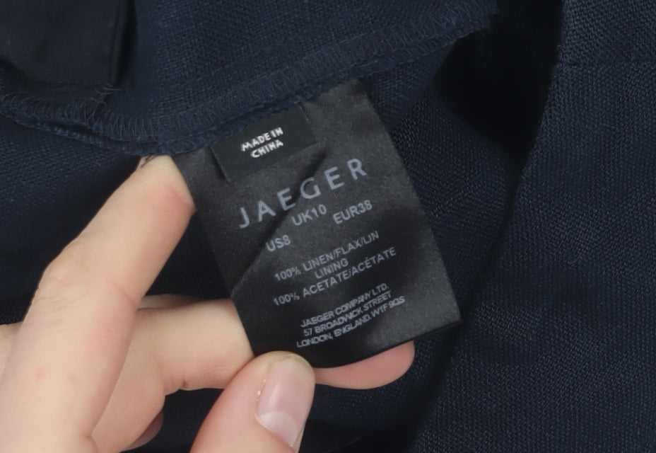 Jaeger Women's Blue Linen Trousers, Size 10, Button Accents