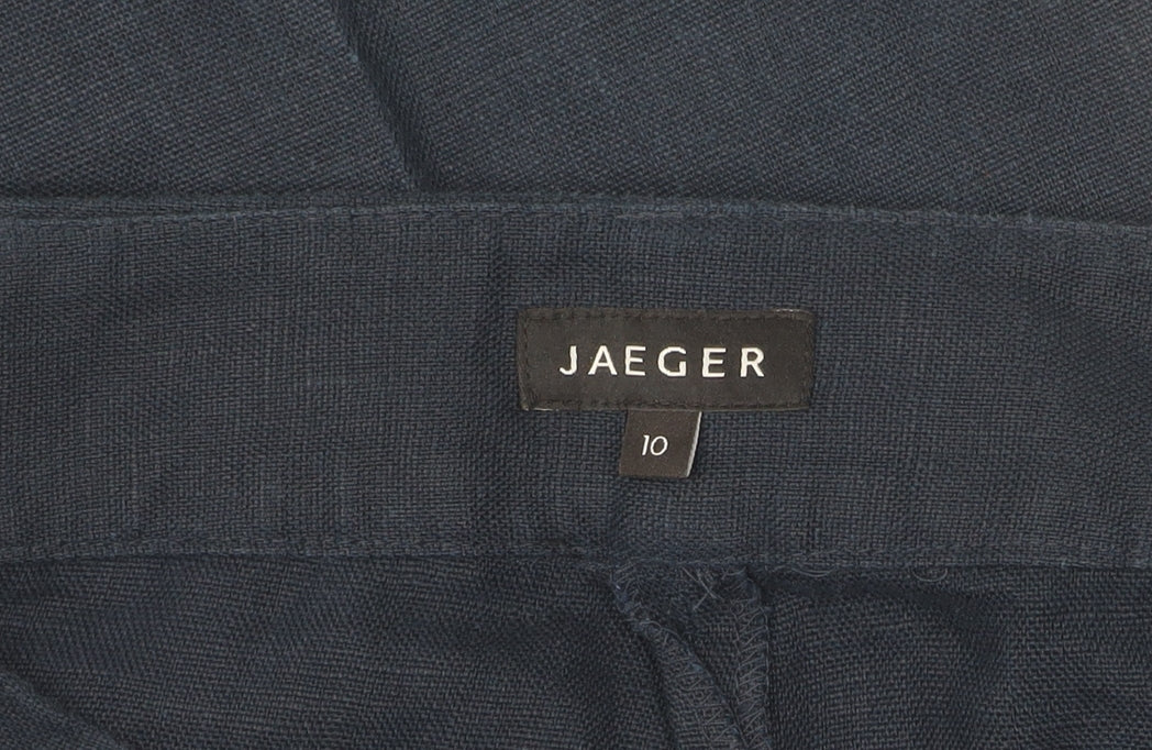 Jaeger Women's Blue Linen Trousers, Size 10, Button Accents
