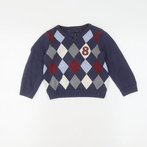 Tommy Hilfiger Boys Blue Argyle V-Neck Jumper 2 Years