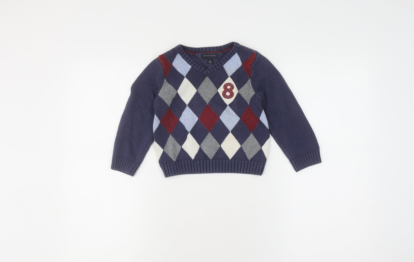 Tommy Hilfiger Boys Blue Argyle V-Neck Jumper 2 Years