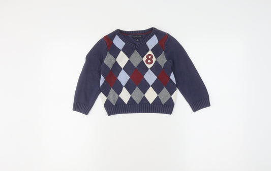 Tommy Hilfiger Boys Blue Argyle V-Neck Jumper 2 Years