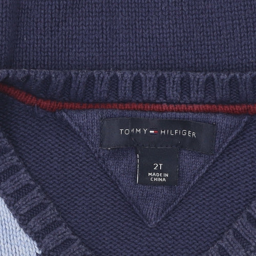 Tommy Hilfiger Boys Blue Argyle V-Neck Jumper 2 Years