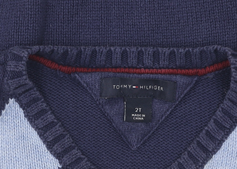 Tommy Hilfiger Boys Blue Argyle V-Neck Jumper 2 Years
