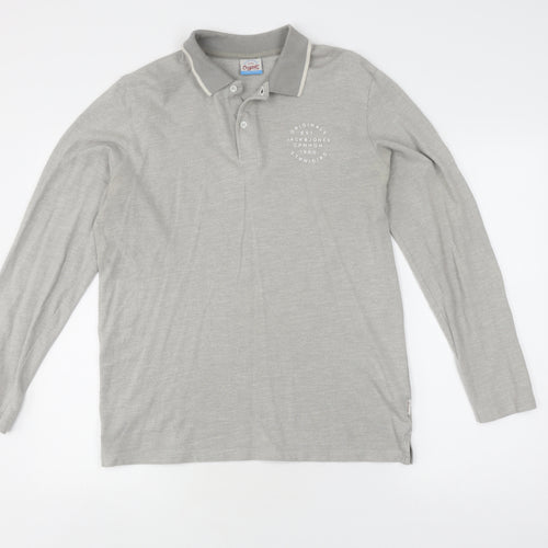 Jack & Jones Men's Grey Long Sleeve Polo M