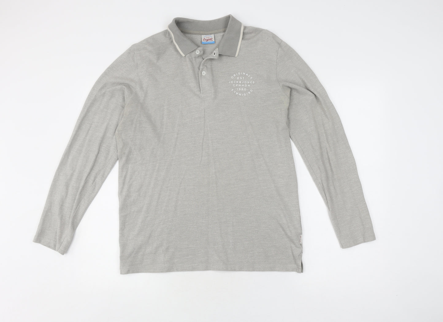 Jack & Jones Men's Grey Long Sleeve Polo M
