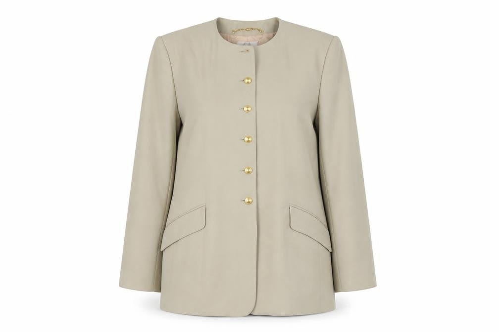 Front view of Viyella Beige Women's Blazer, size 12, Wool Blend