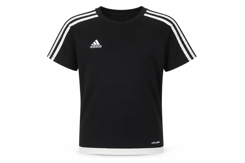 Front view of Adidas boys’' black 9-10 t-shirt, climalite, breathable