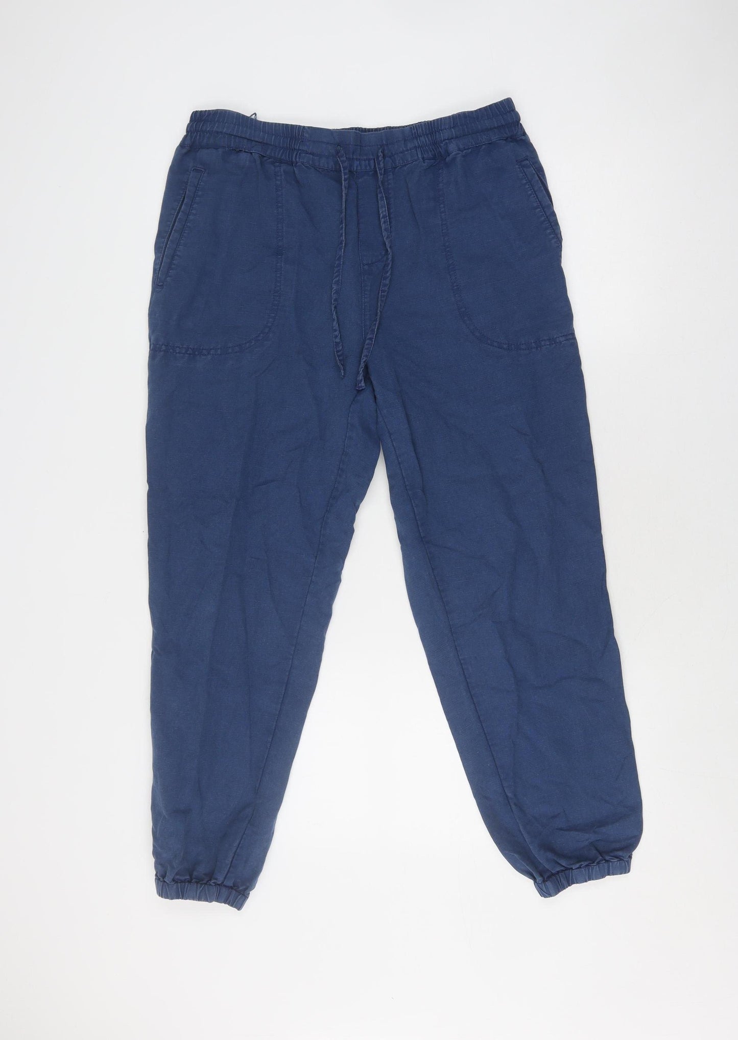 FatFace Women's Blue Linen Cotton Joggers Size 12