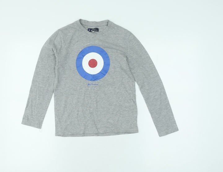 Ben Sherman Boys Grey Long Sleeve T-Shirt, Logo Design, Size 8-9