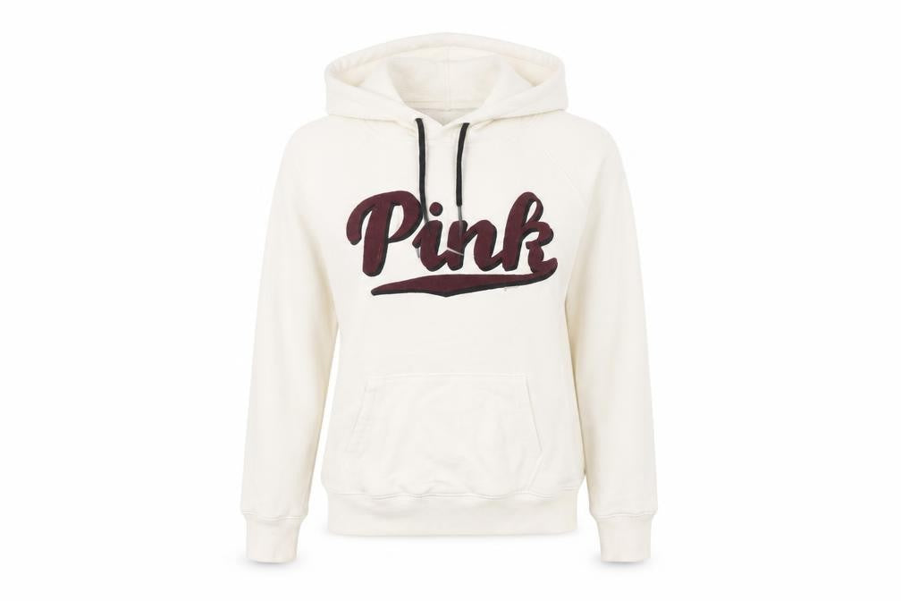 Front view of Victoria's Secret PINK Women's Ivory S Pullover Hoodie