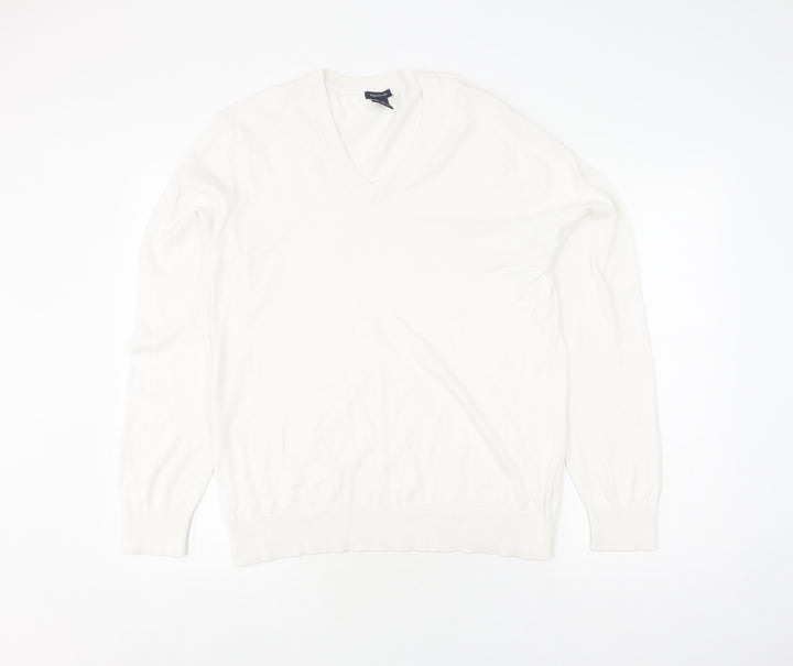 GAP Women's Ivory V-Neck Cotton Pullover Jumper S