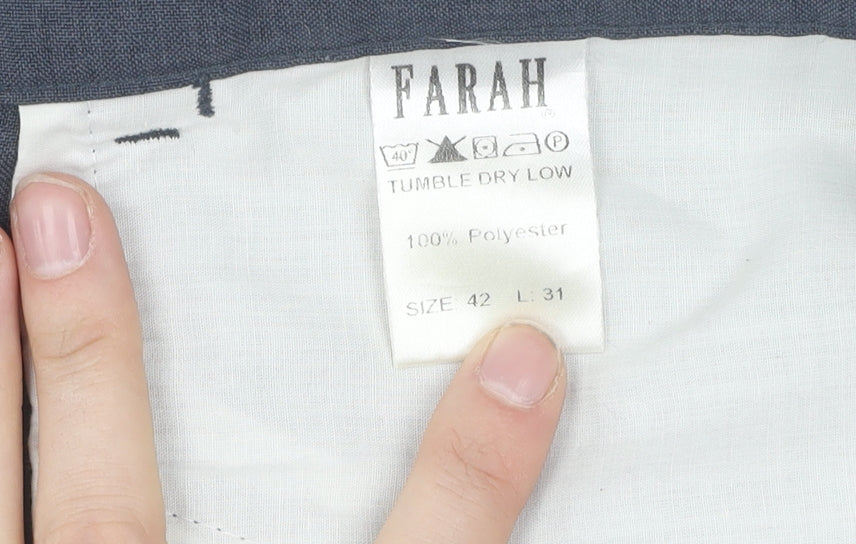 Farah Men's Blue Regular Fit Trousers, Size 42