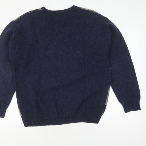 Maine New England Men's L Blue Grey Check Jumper