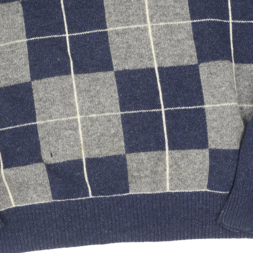 Maine New England Men's L Blue Grey Check Jumper