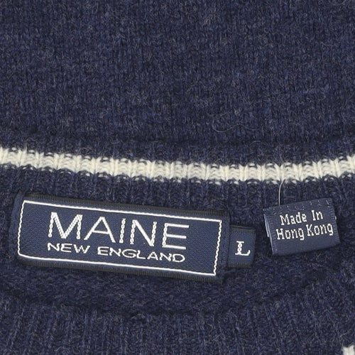 Maine New England Men's L Blue Grey Check Jumper