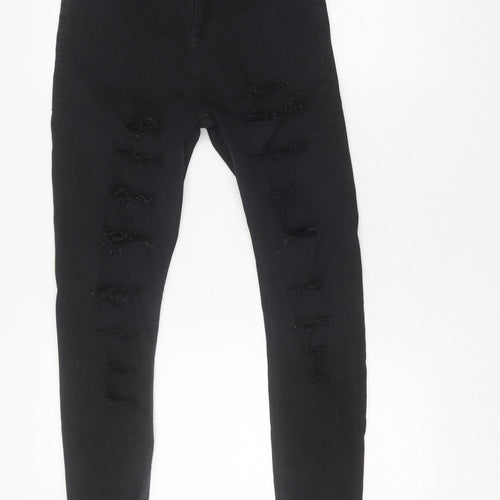 Topshop Women's Black Skinny Jeans (Size L) Slim Distressed