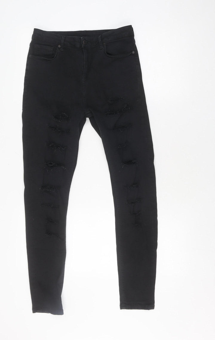 Topshop Women's Black Skinny Jeans (Size L) Slim Distressed