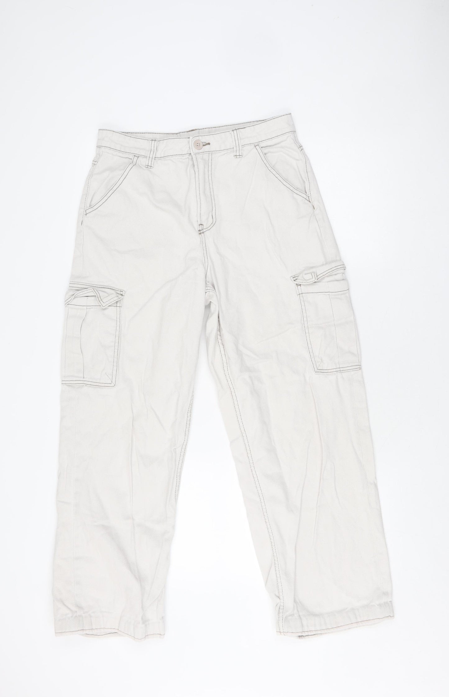 H&M Women's Beige Cargo Trousers Cotton Size 10
