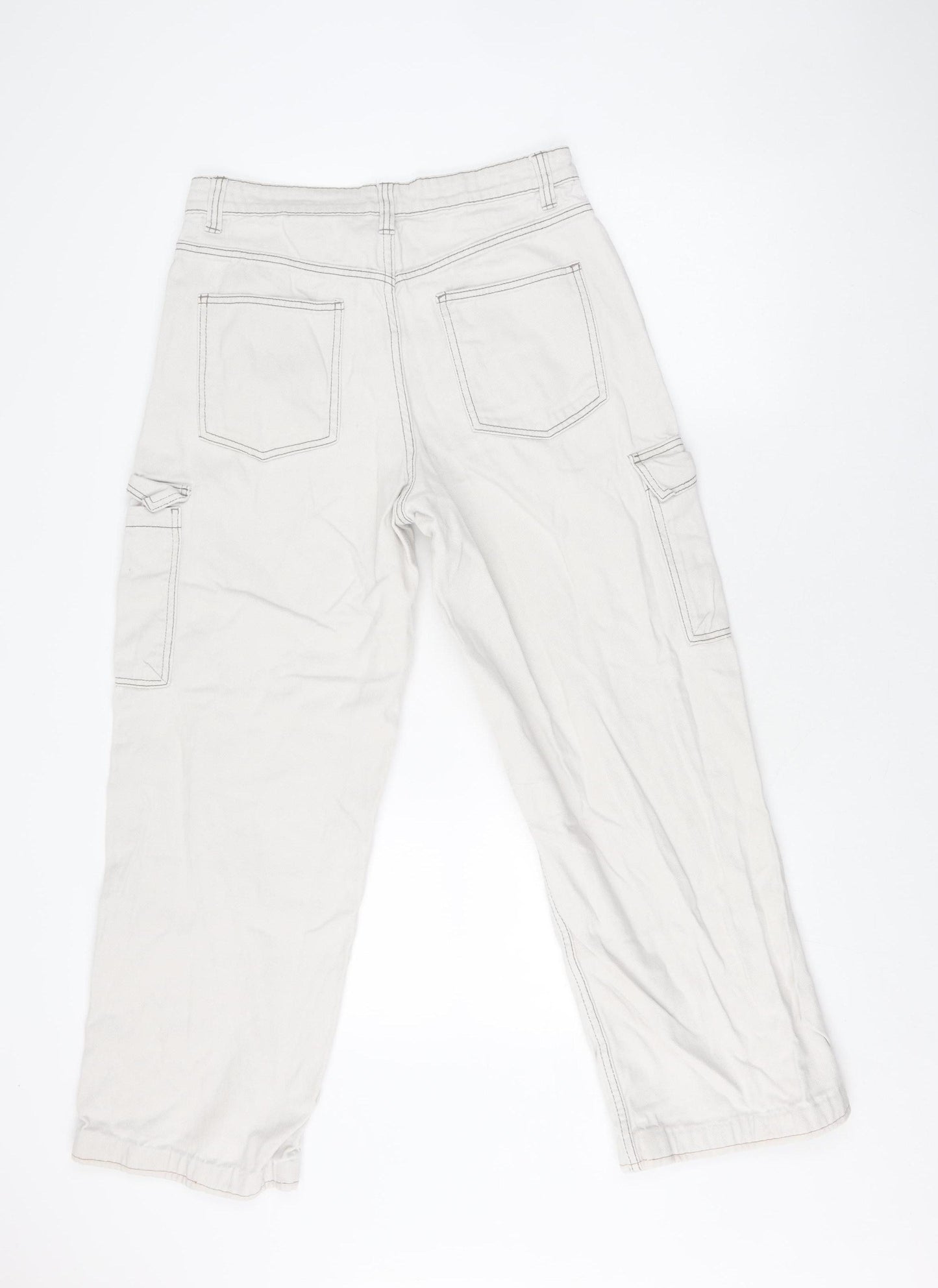 H&M Women's Beige Cargo Trousers Cotton Size 10