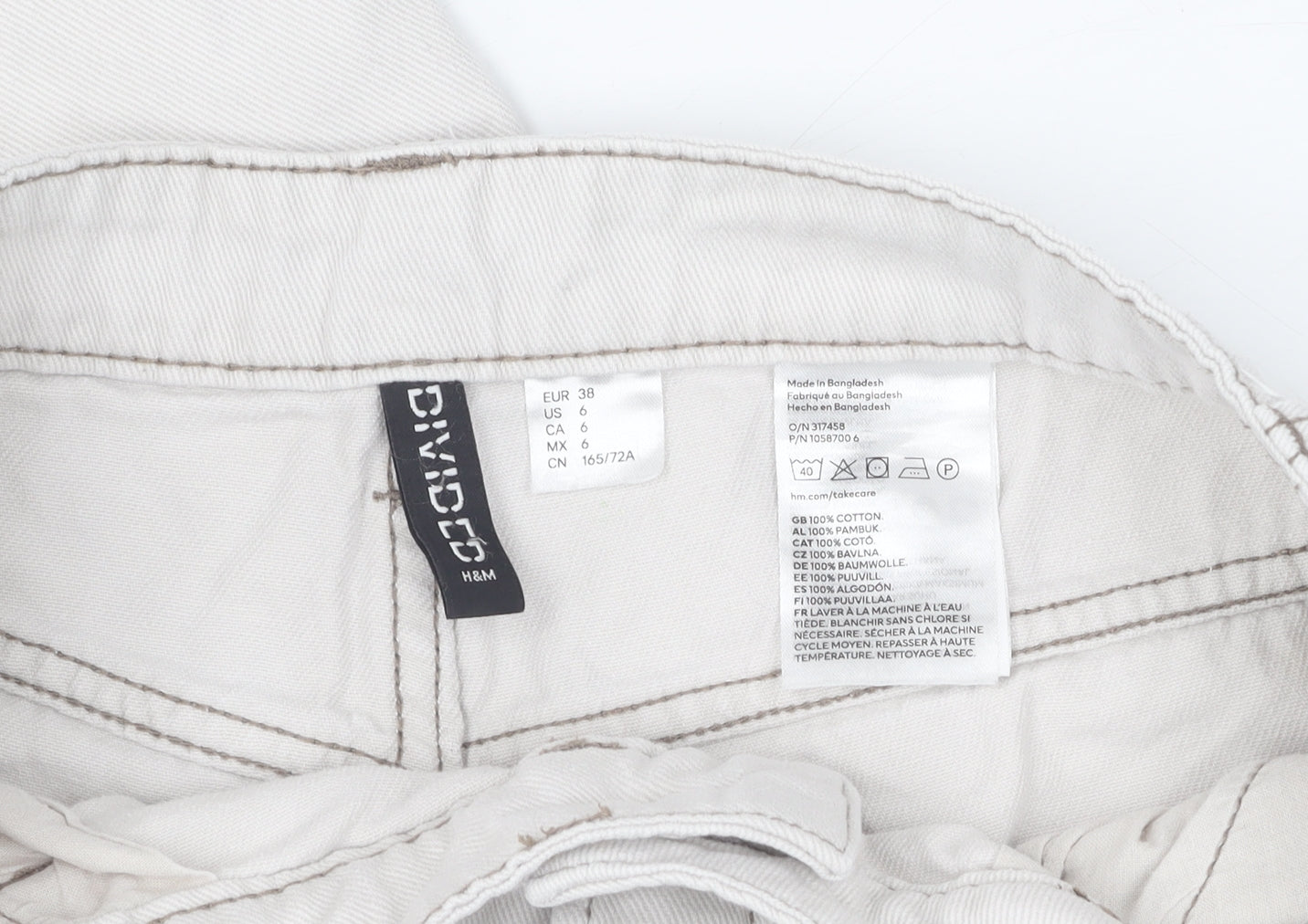 H&M Women's Beige Cargo Trousers Cotton Size 10